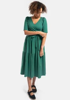 Murphy Green Tiered Hem Cotton Midi Dress