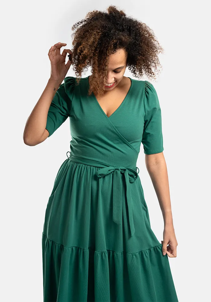 Murphy Green Tiered Hem Cotton Midi Dress