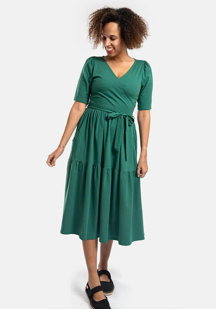 Murphy Green Tiered Hem Cotton Midi Dress