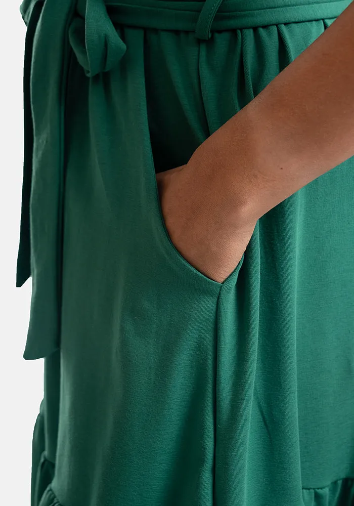 Murphy Green Tiered Hem Cotton Midi Dress