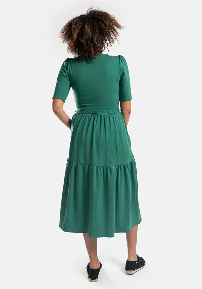 Murphy Green Tiered Hem Cotton Midi Dress