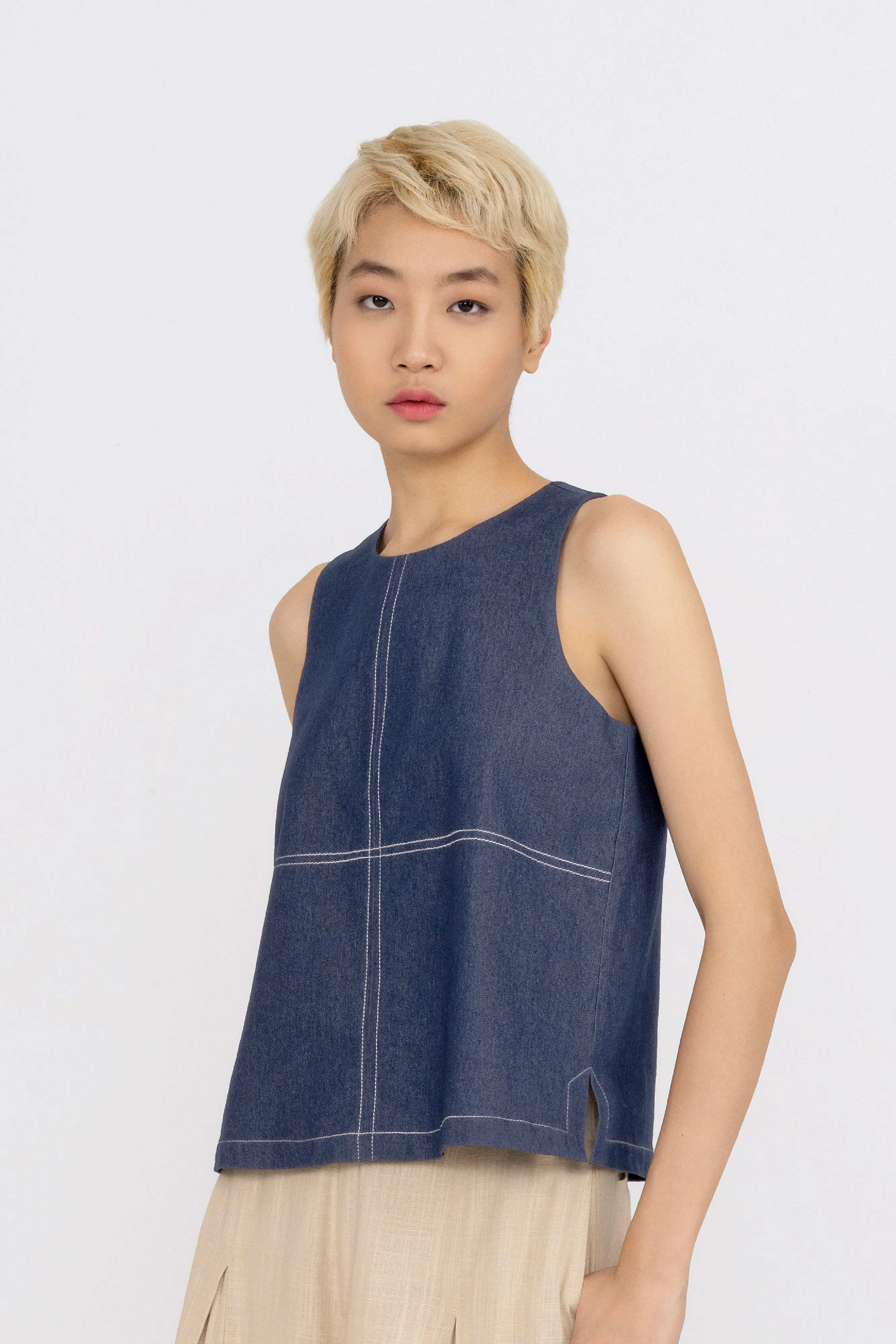 Myla Contrast Stitch Denim Top