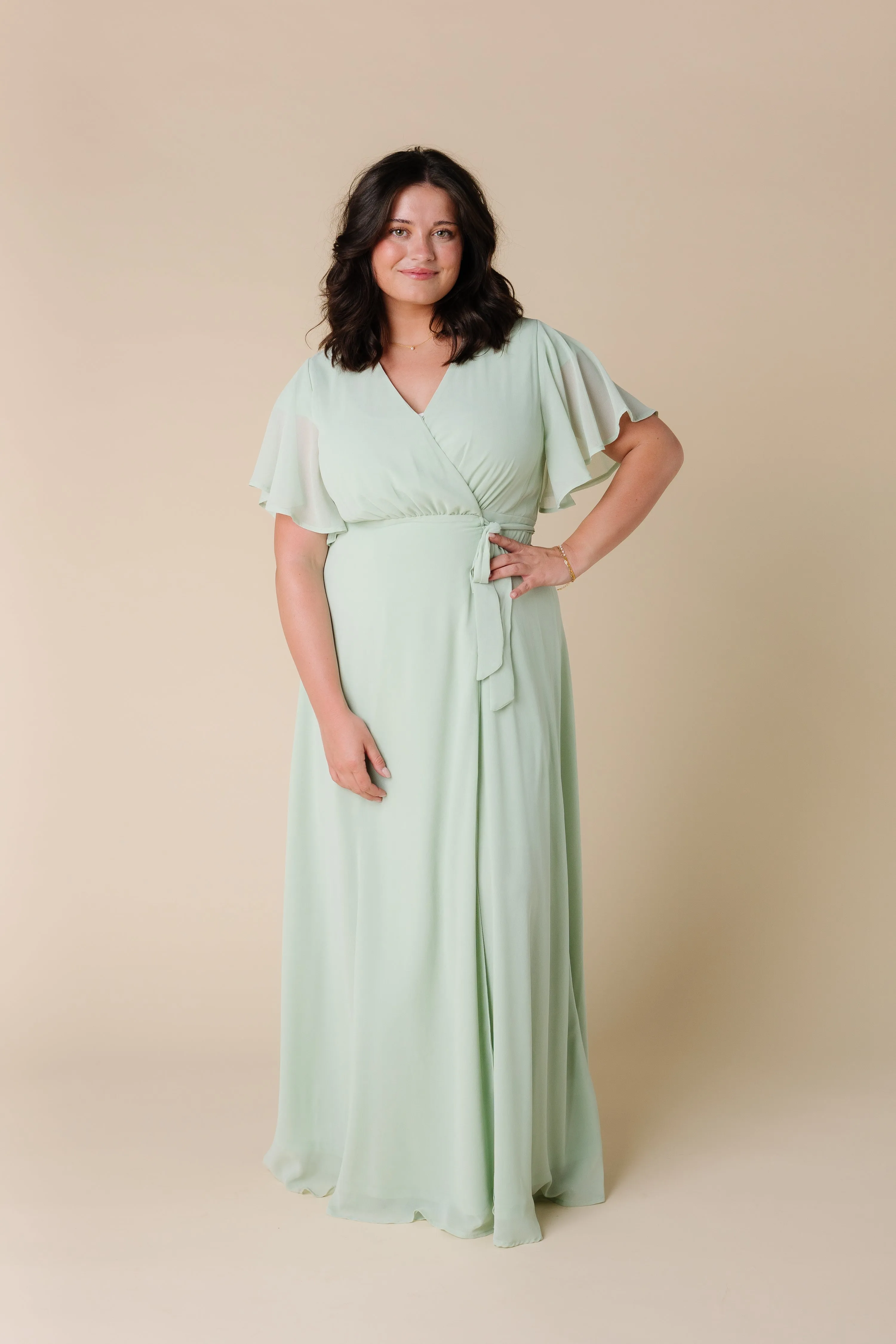 Naples Flutter Sleeve Wrap Dress - Lt Sage