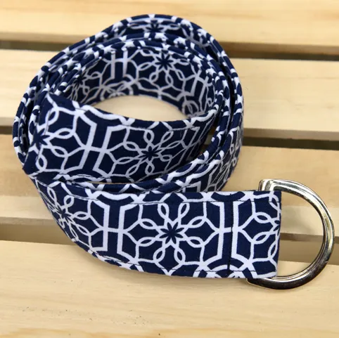 Navy and White Geometric Fabric Belt