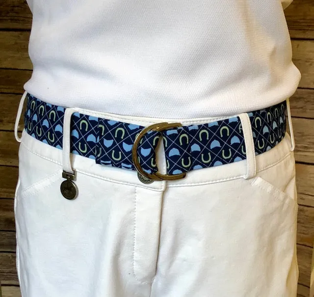 Navy Hunt Caps and Horseshoes Fabric Belt