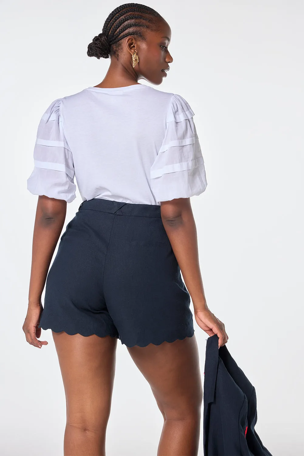 Navy Scallop Shorts