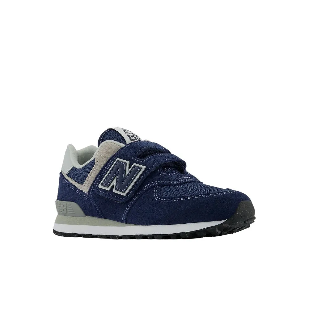 New Balance Little Boys 574 Core Hook & Loop Velcro Sneaker Navy / White Wide