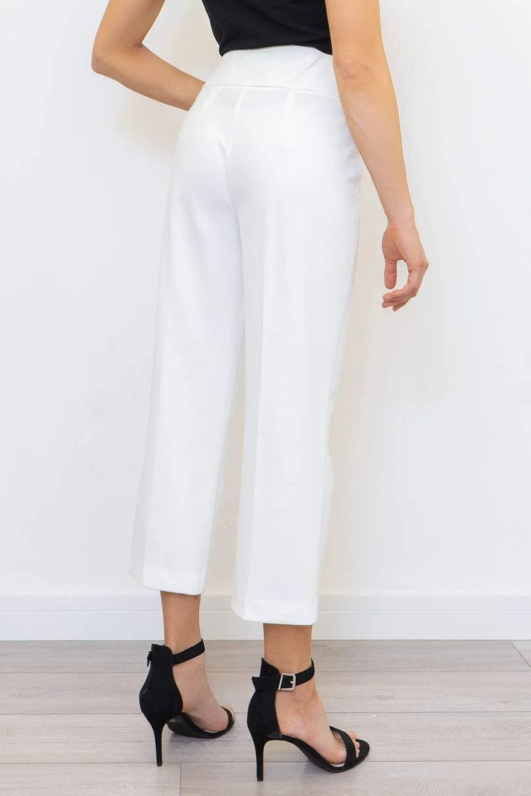 Next Ivory White Crop Belted Wide Leg Tailored Smart Trousers