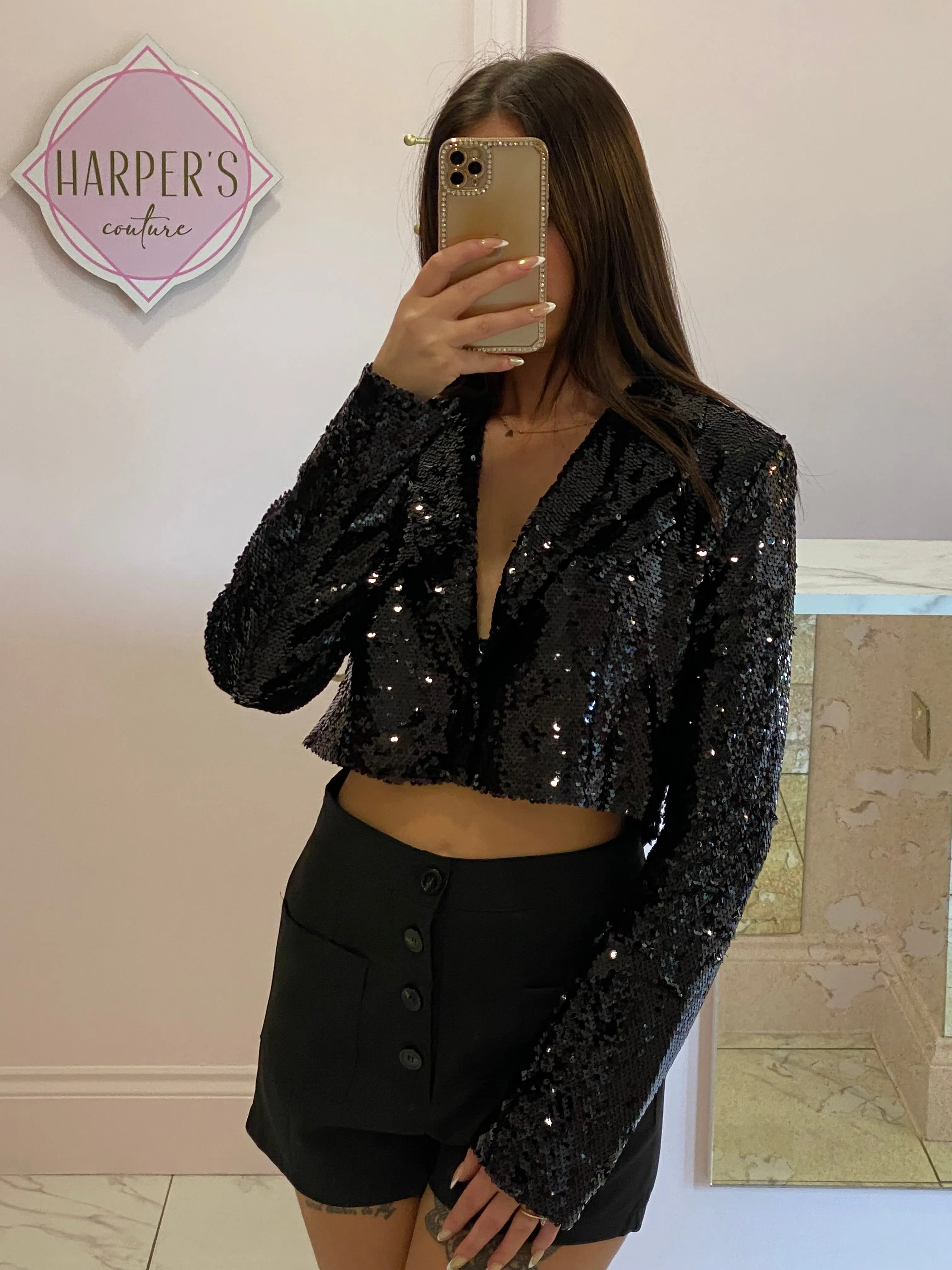 Nieve Cropped Sparkly Blazer