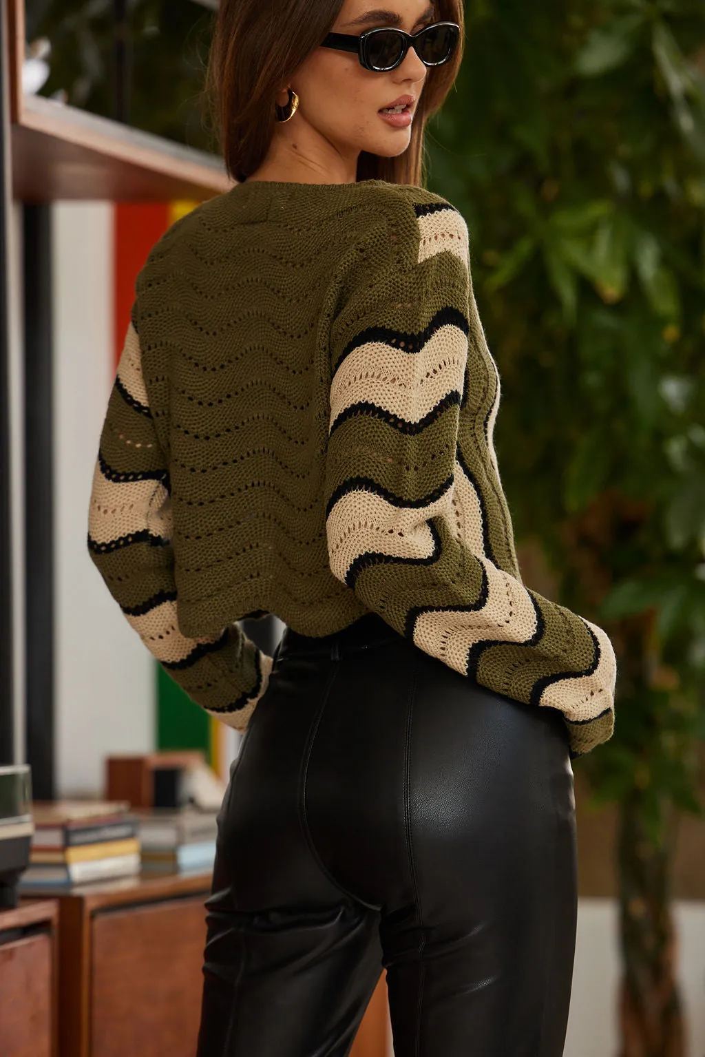 Nikki Retro Print Olive Cardigan