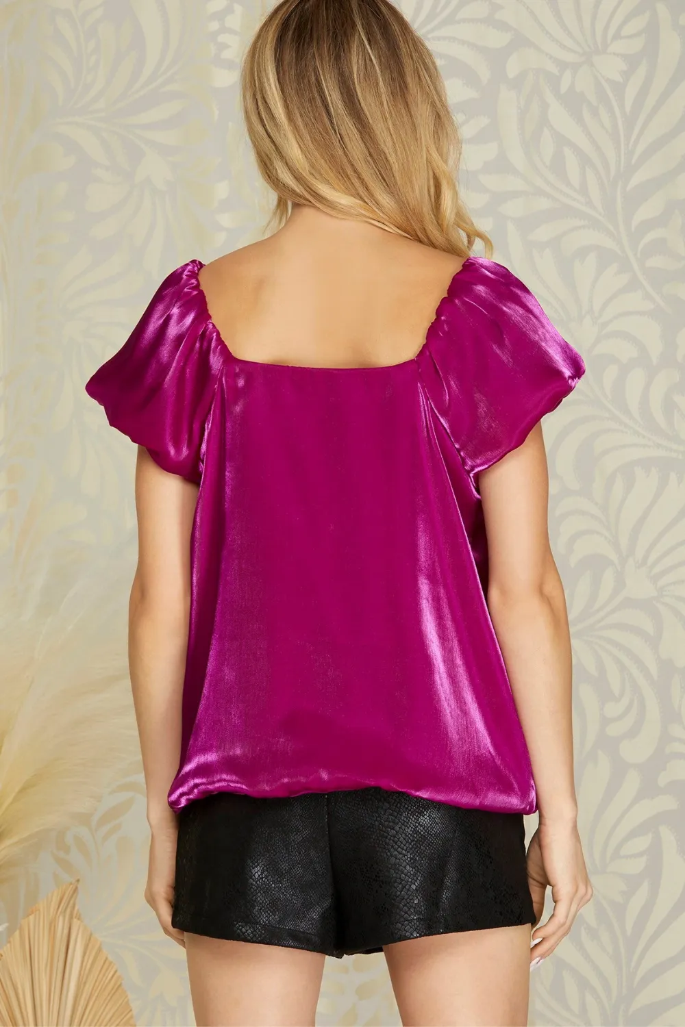 ORGANZA PUFF SLEEVE TOP | MAGENTA