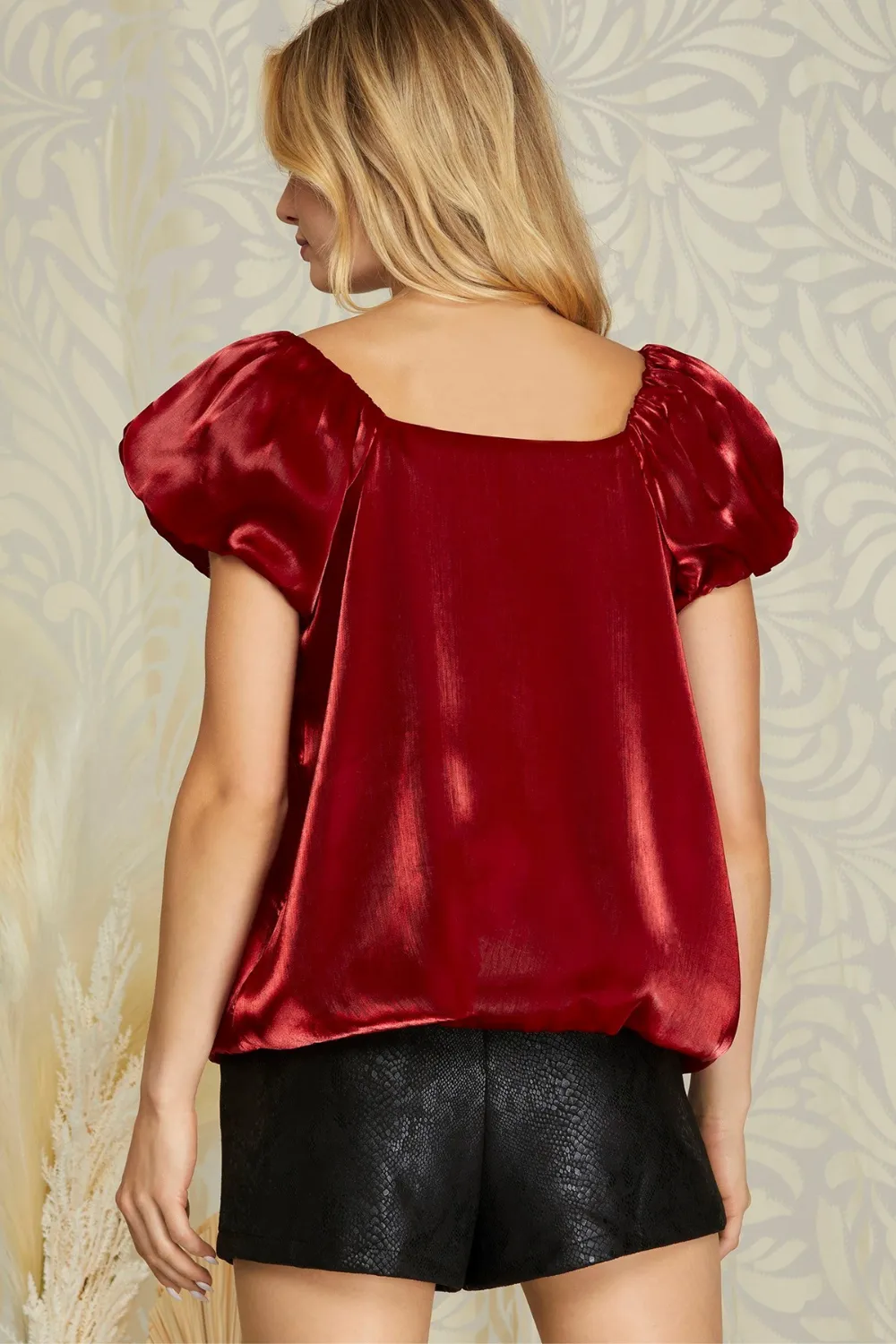 ORGANZA PUFF SLEEVE TOP | RED