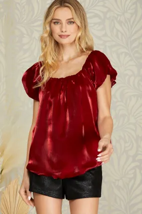 ORGANZA PUFF SLEEVE TOP | RED