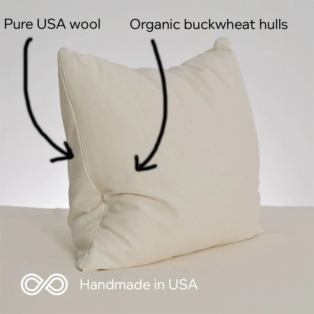 OUTER BANKS Reversible Organic Buckwheat - Wool Combo Bed Pillow (Grown & Handmade in USA)