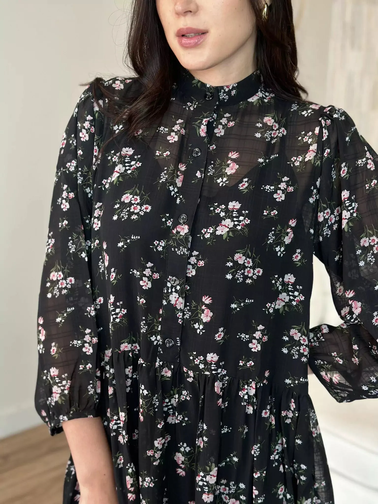 Pansy Black Floral Long Dress