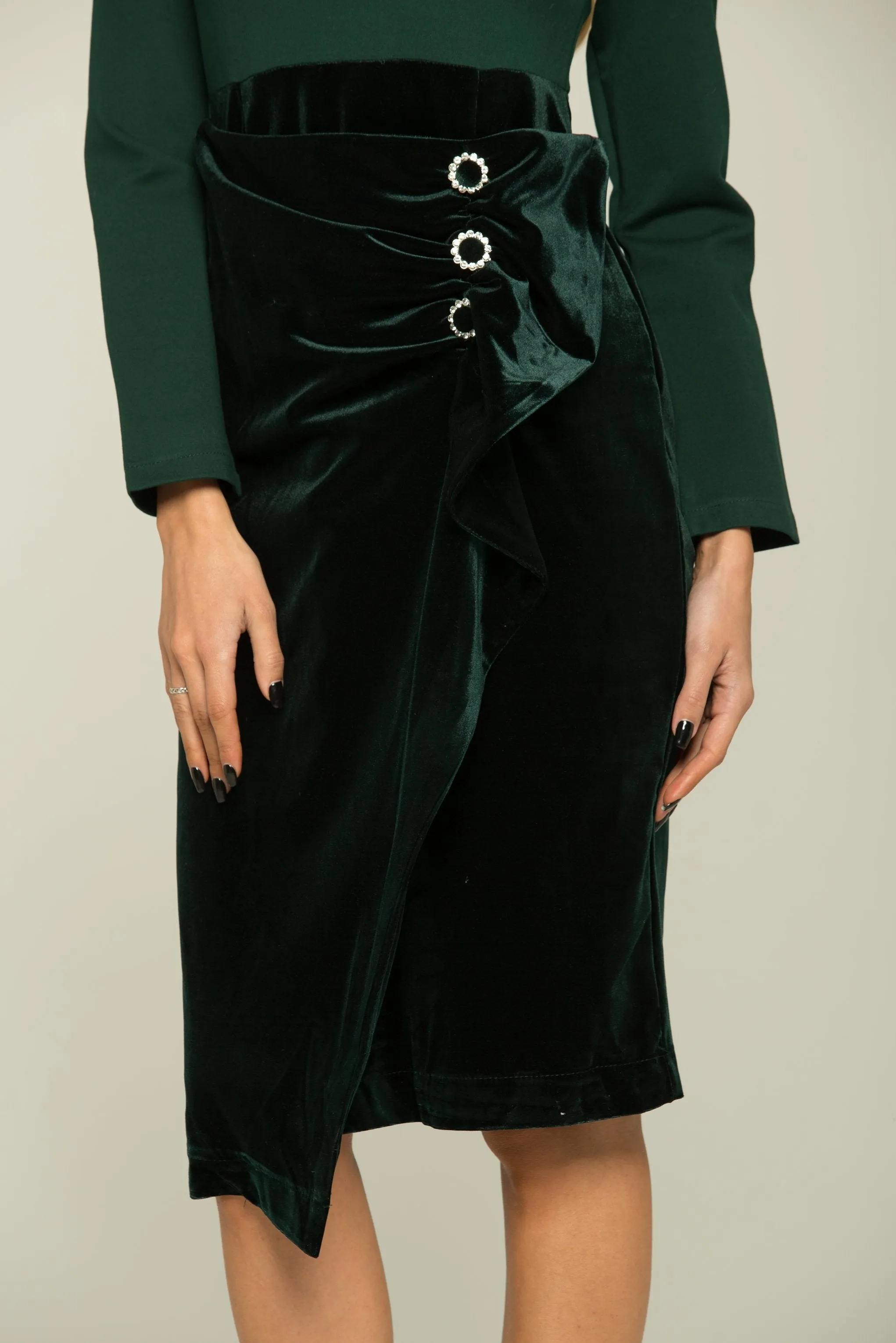 Pine Green Full Sleeves Buttoned Up Dress