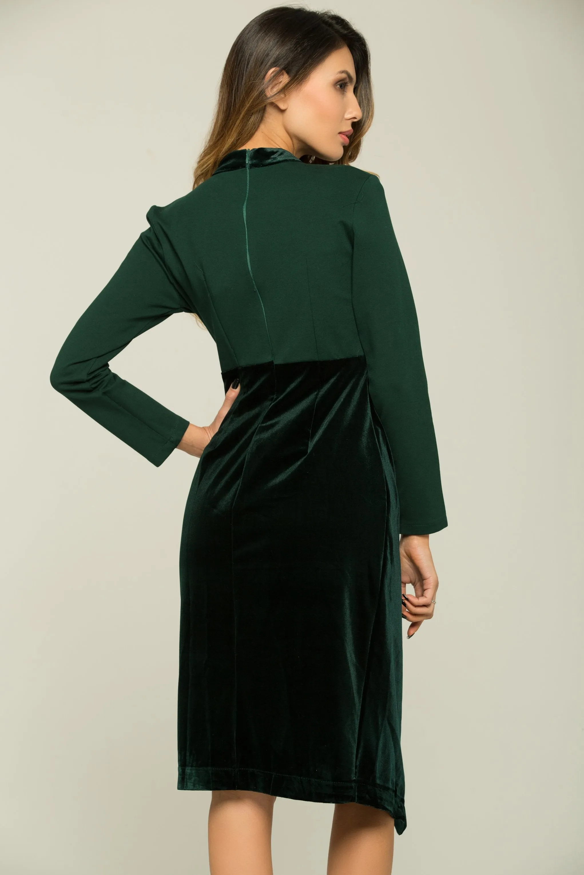 Pine Green Full Sleeves Buttoned Up Dress