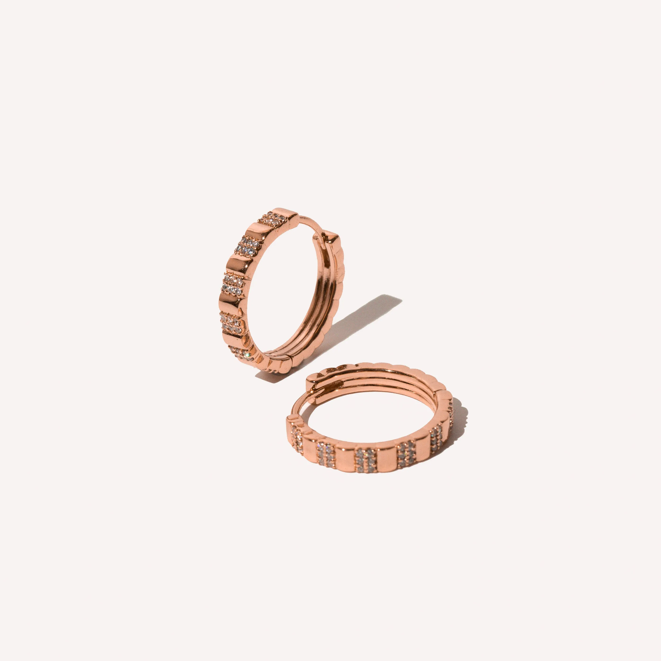 Pleated Crystal Hoops in Rose Gold