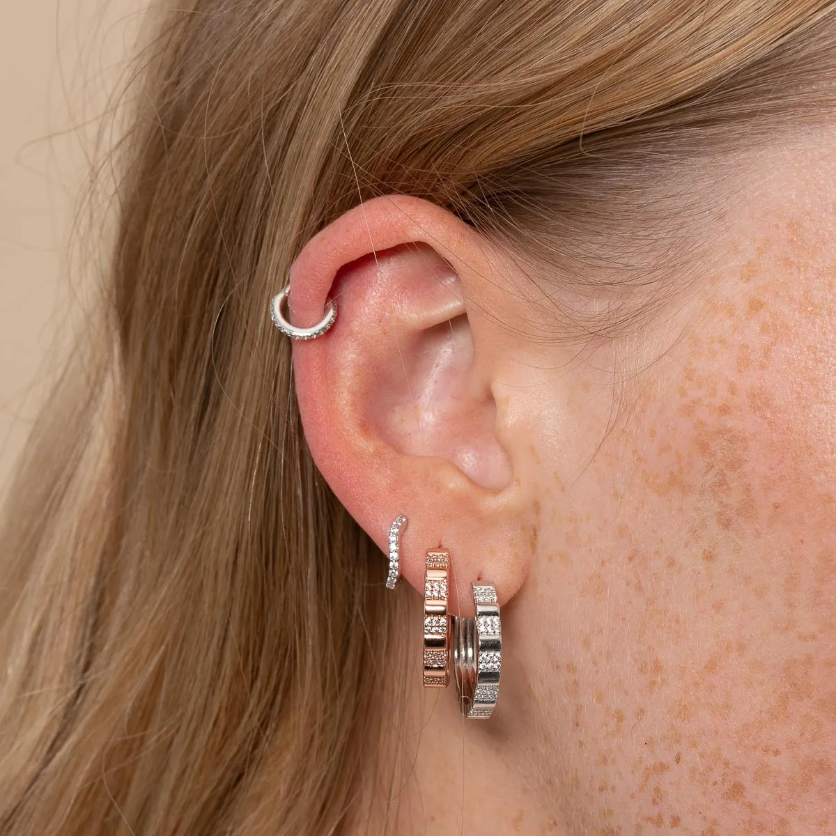 Pleated Crystal Hoops in Rose Gold