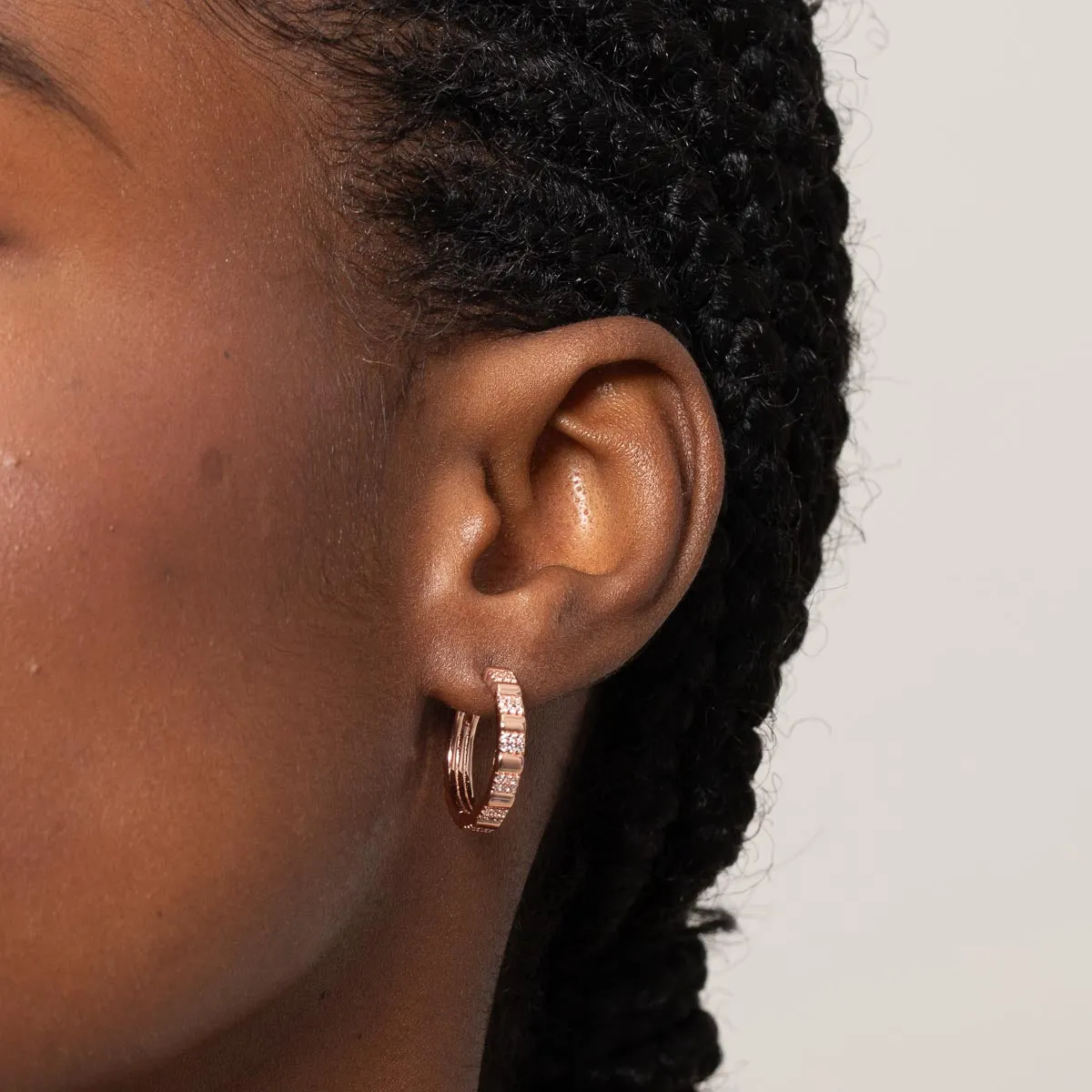 Pleated Crystal Hoops in Rose Gold