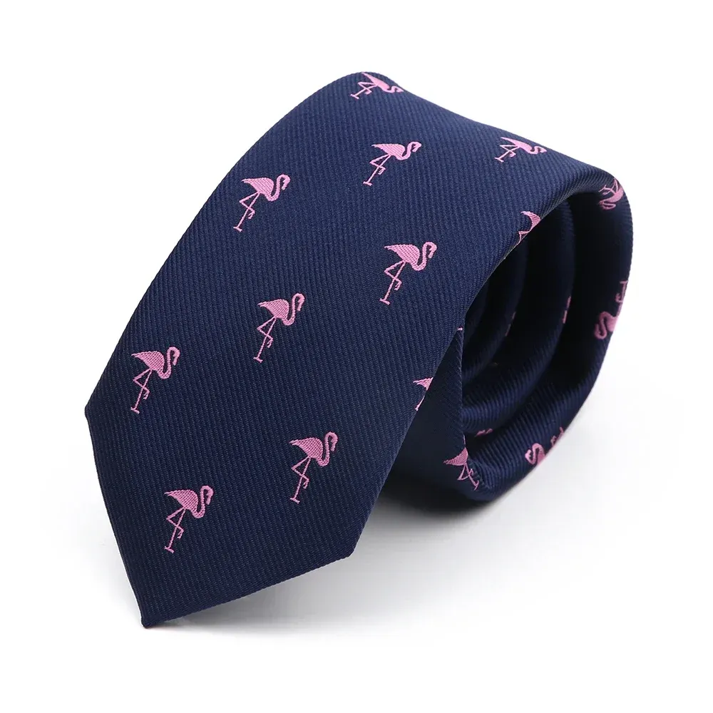 Port Charlotte Flamingos Skinny Polyester Tie, Navy / Pink