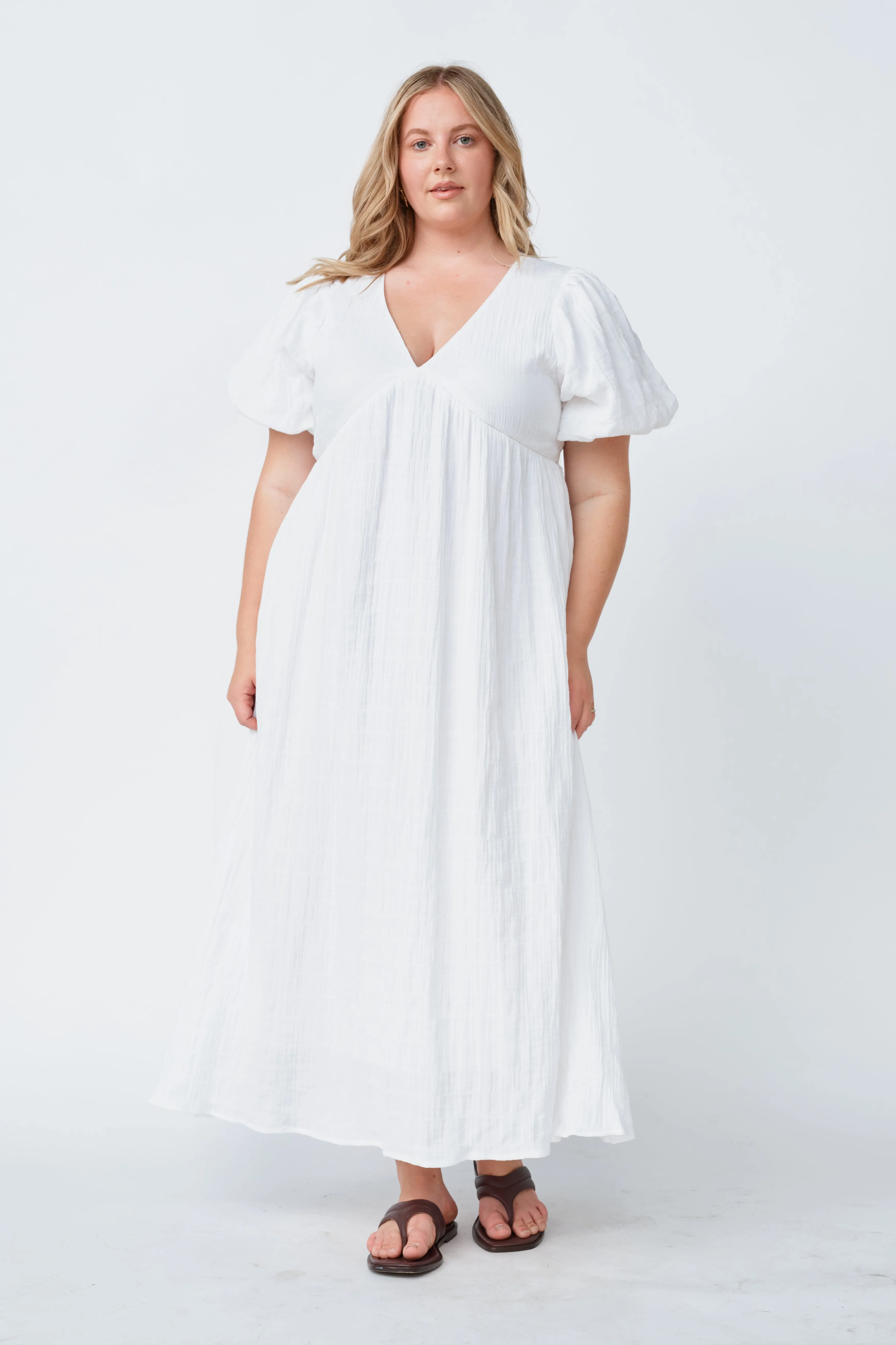 Positano Babydoll Midi Dress - White