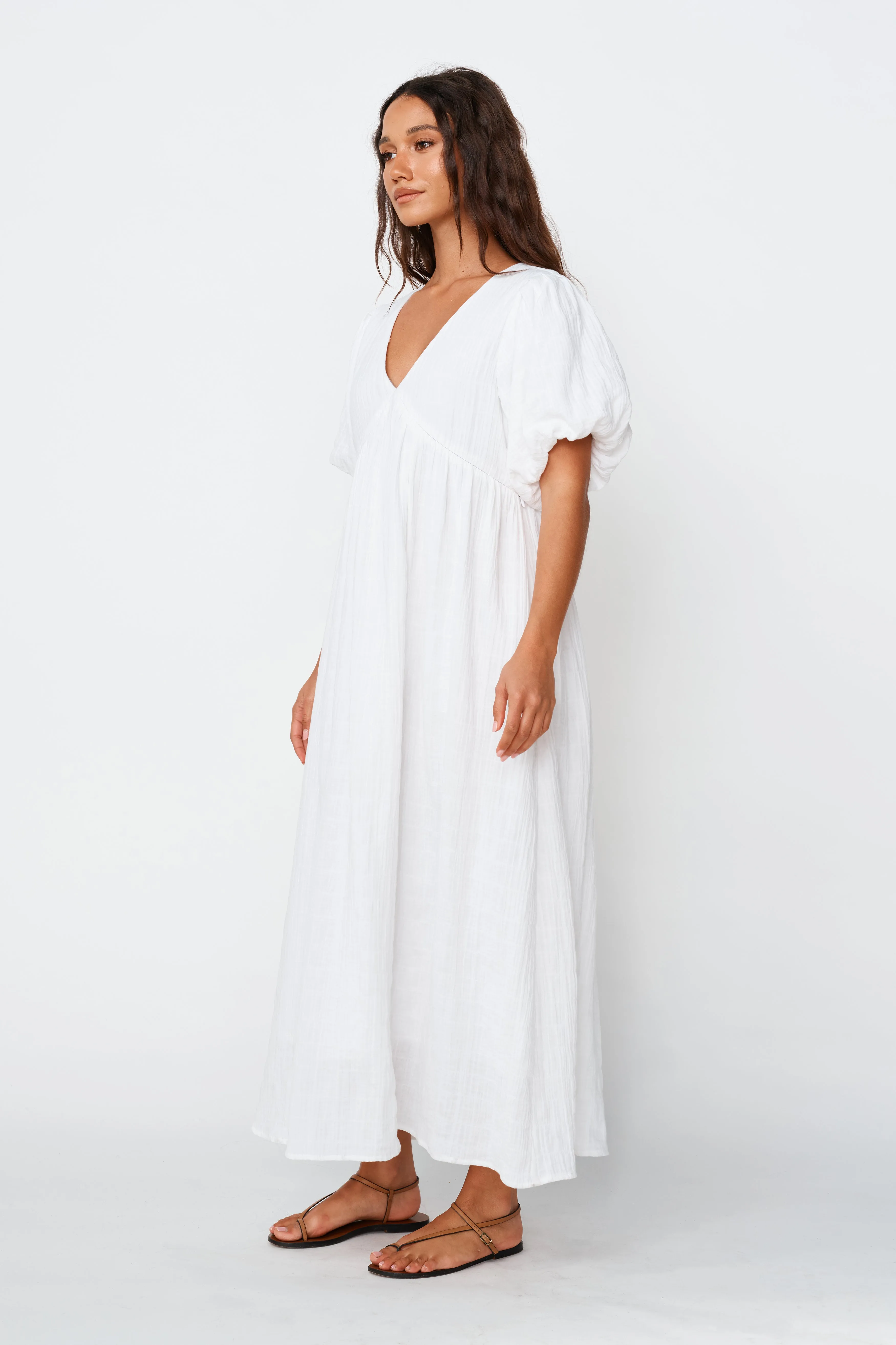 Positano Babydoll Midi Dress - White