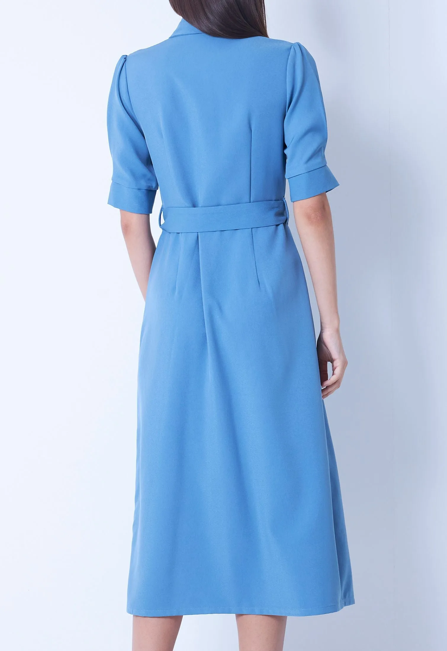 Puff Half Sleeve Belted Dress