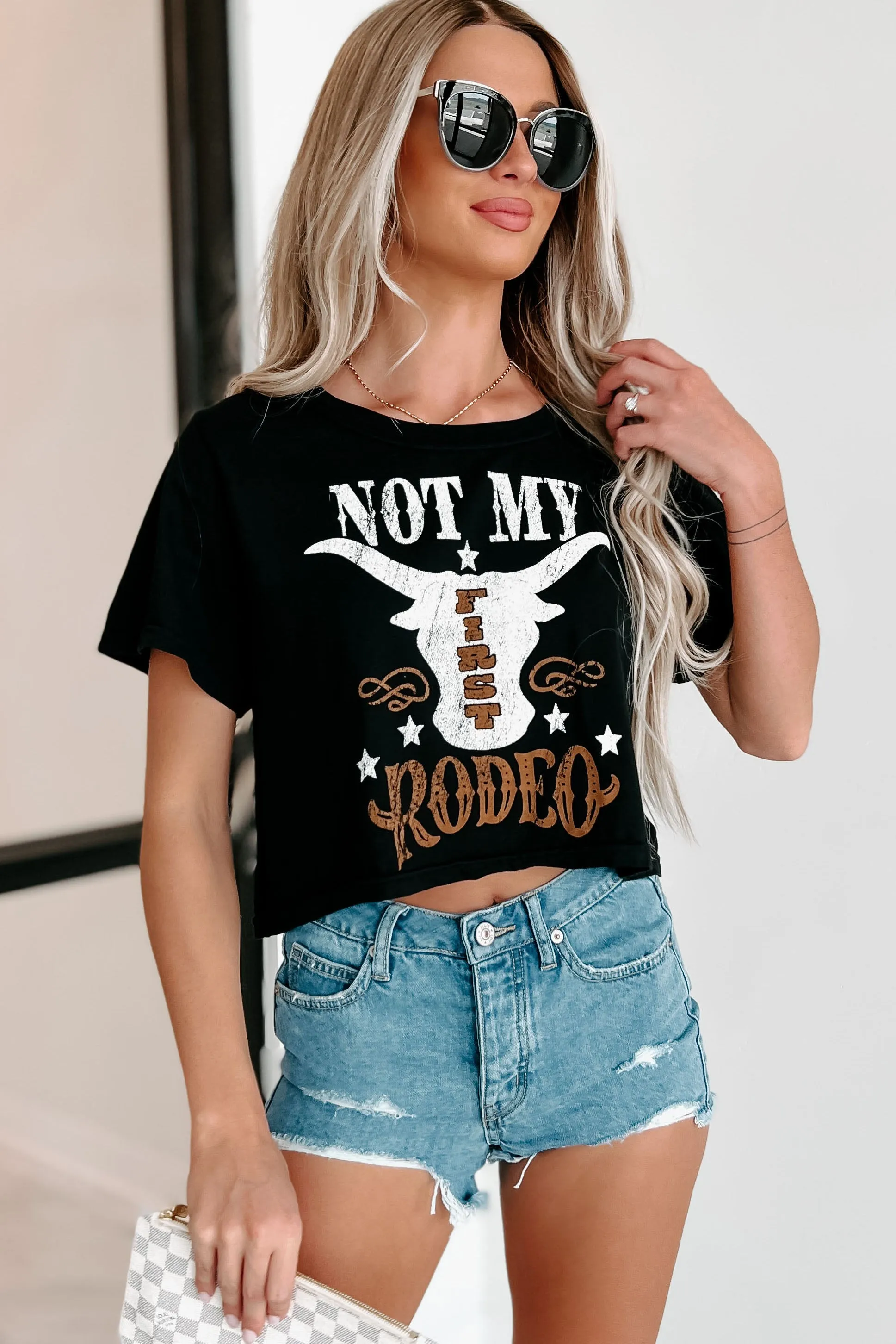 "Not My First Rodeo" Cropped Graphic Top (Black)