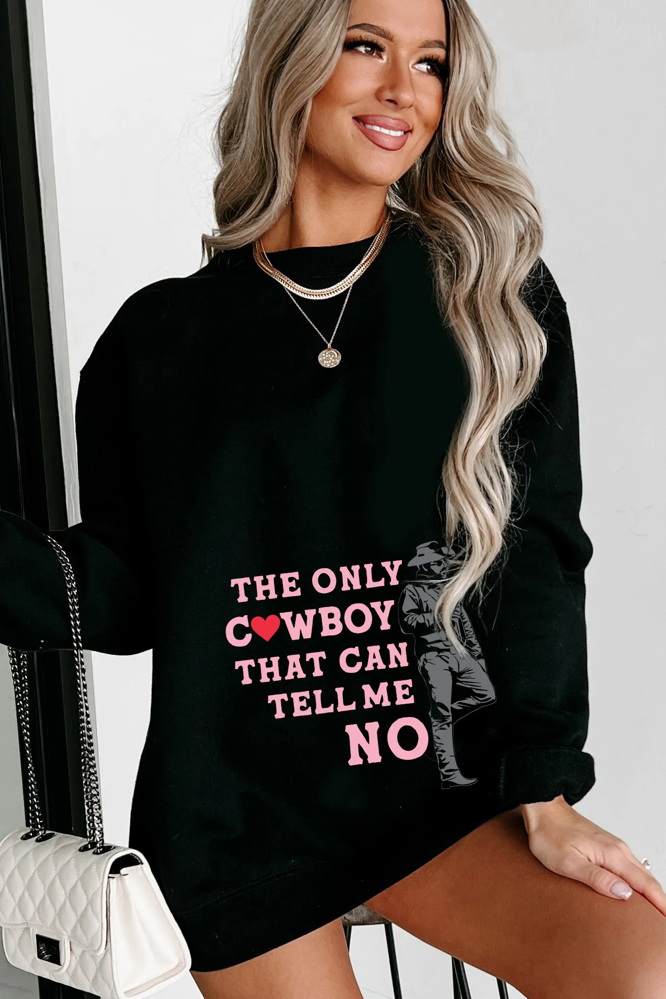 "Only Cowboy That Can Tell Me No" Graphic Crewneck (Black) - Print On Demand