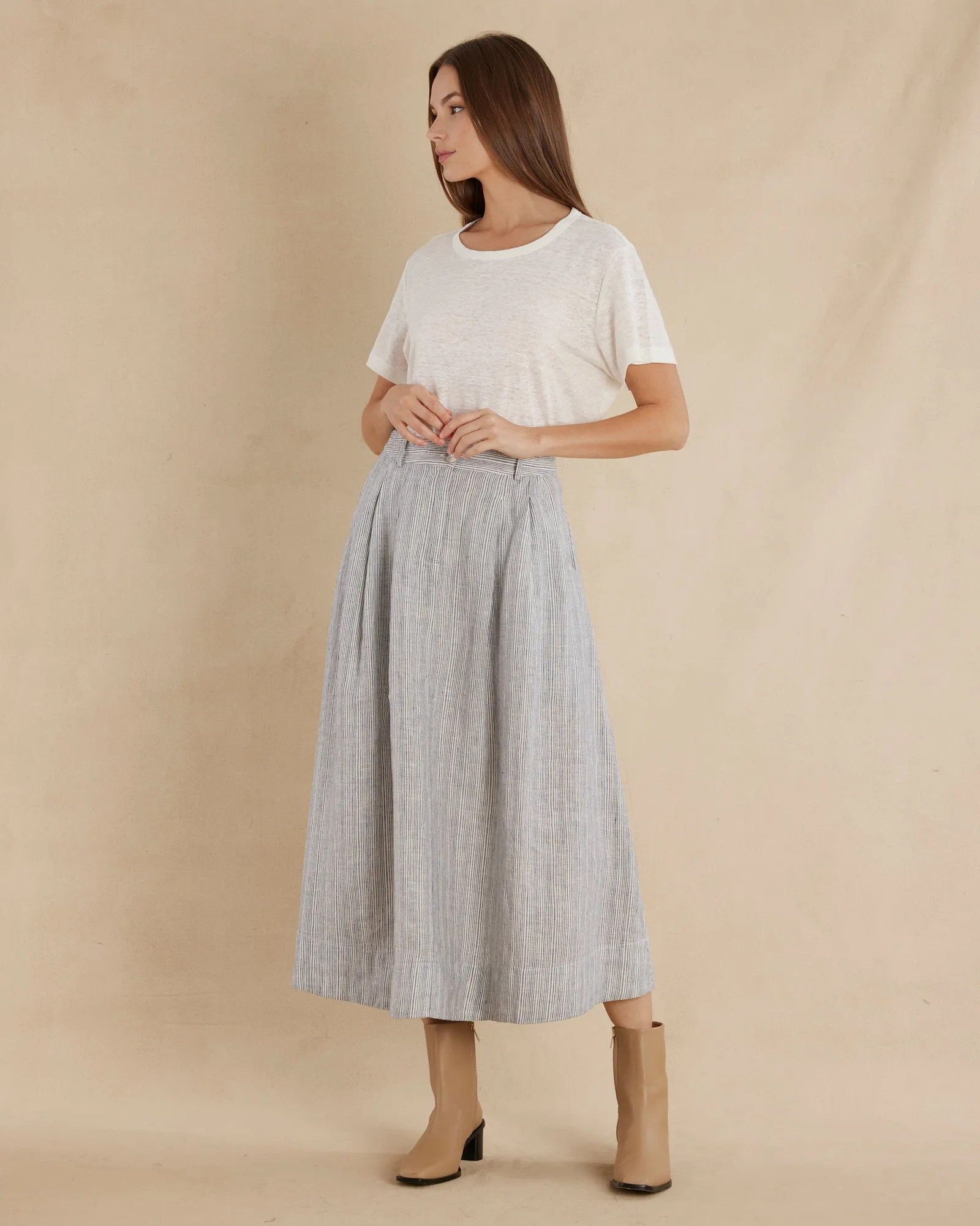 Rayee Linen Striped Skirt