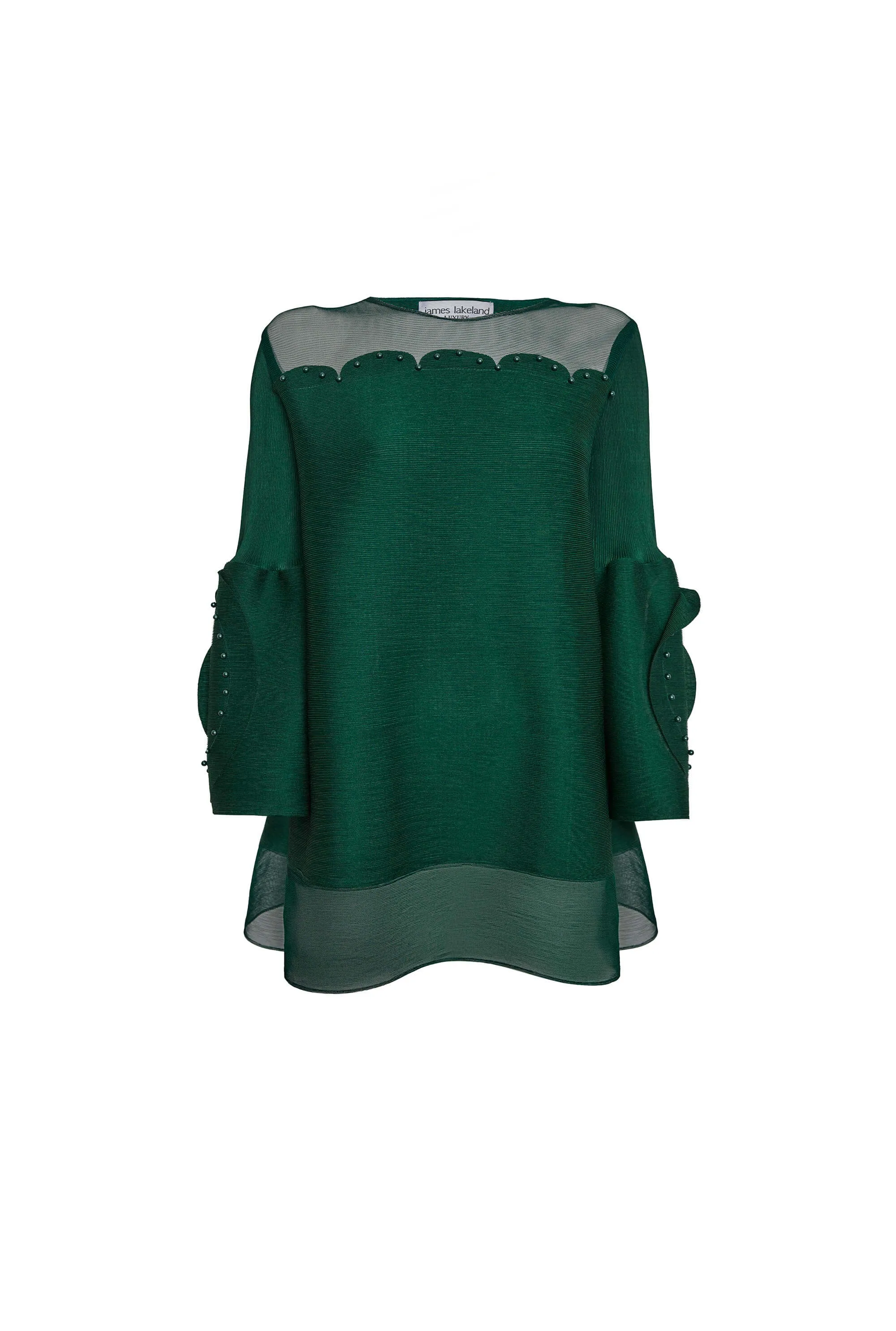 Rose Detail Sleeves Pleated Top In Green