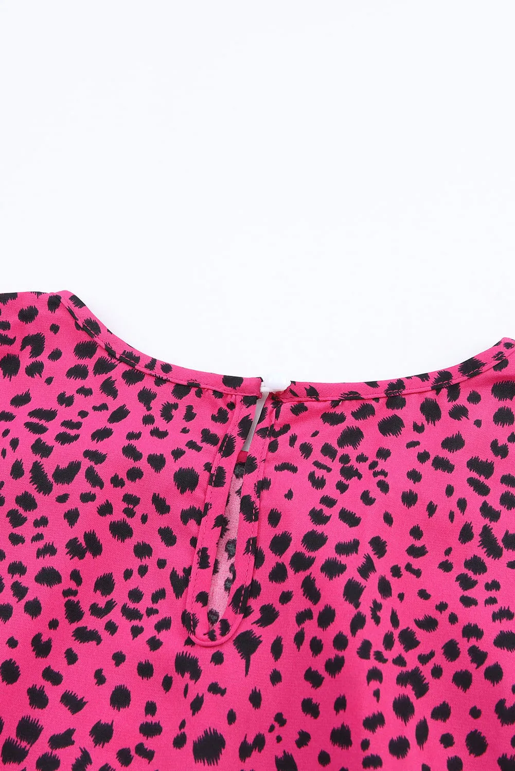 Rose Leopard Print Pleated Blouse with Keyhole