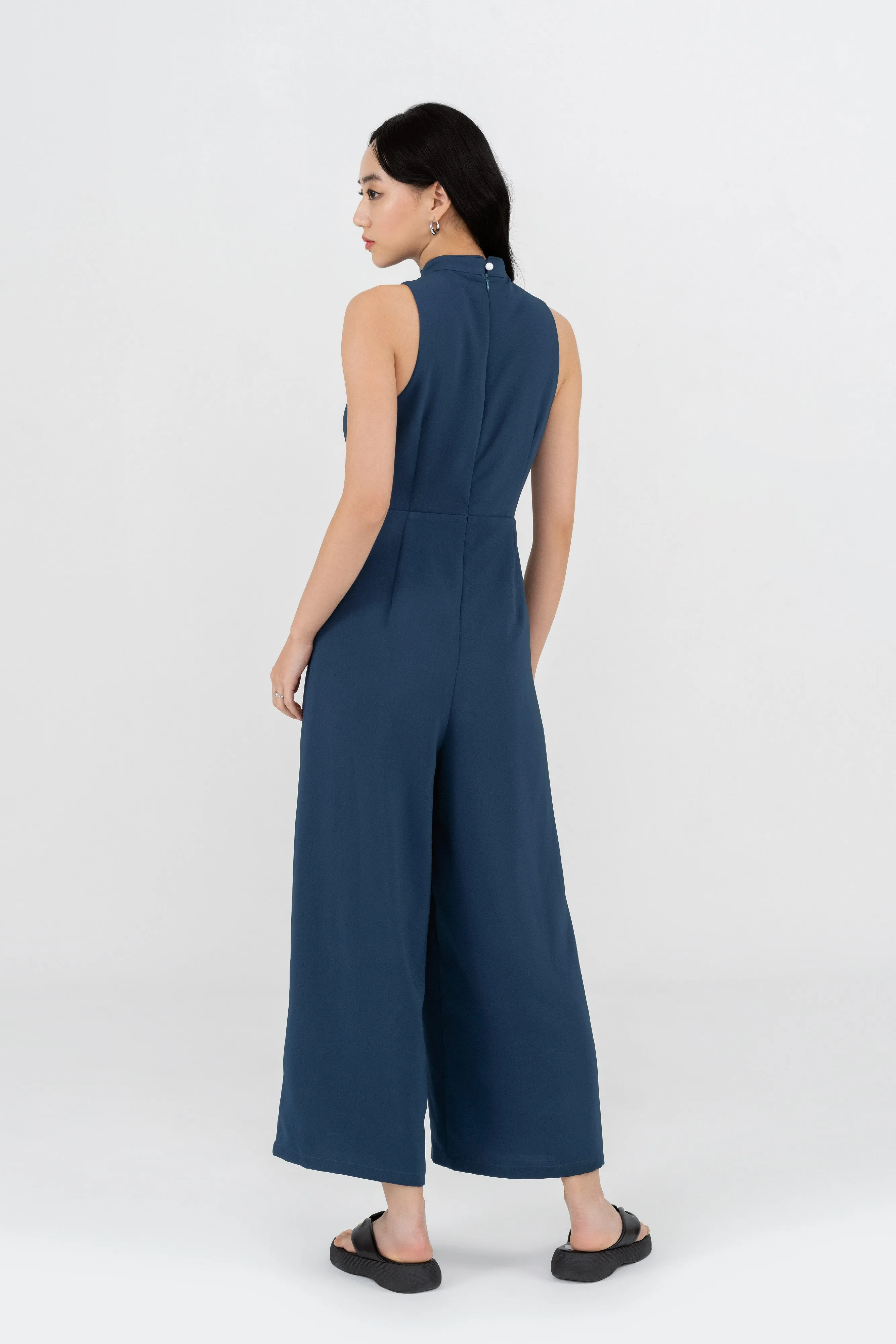 Roxanne Mandarin Collar Jumpsuit in Teal Blue