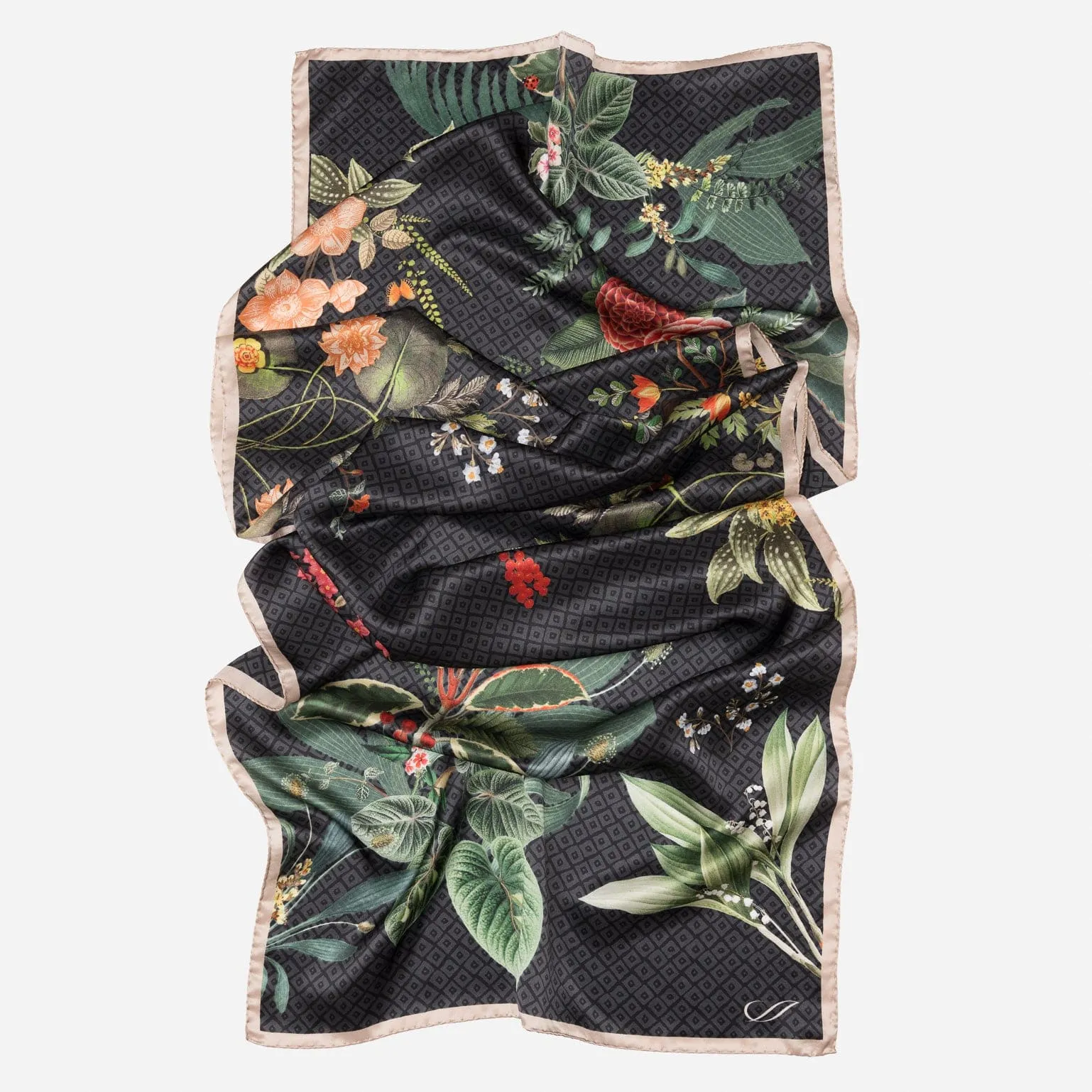 Sara - Long Satin Silk Scarf - Black