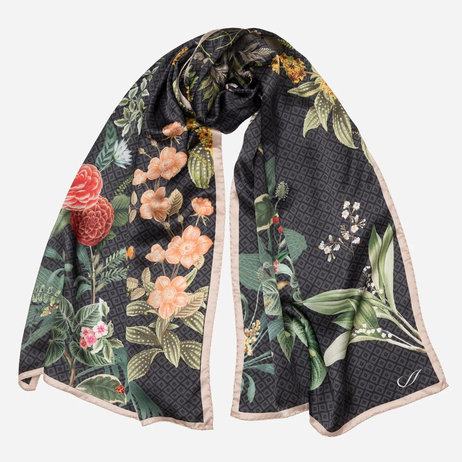 Sara - Long Satin Silk Scarf - Black