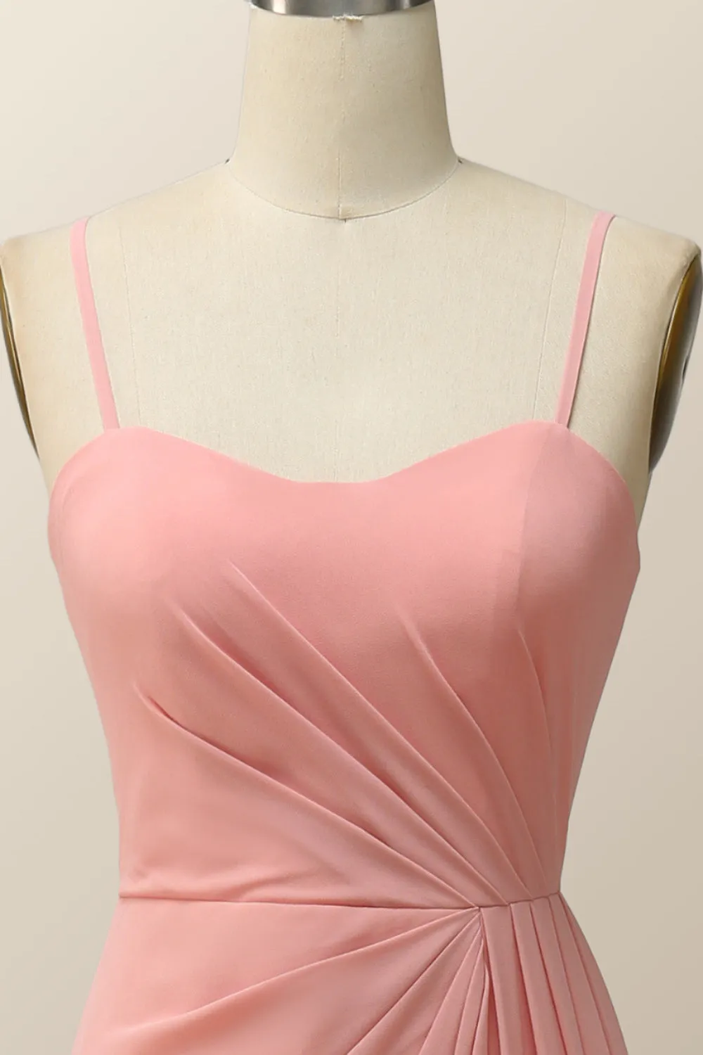 Spaghetti Straps Blush Pink Chiffon A-line Long Bridesmaid Dress