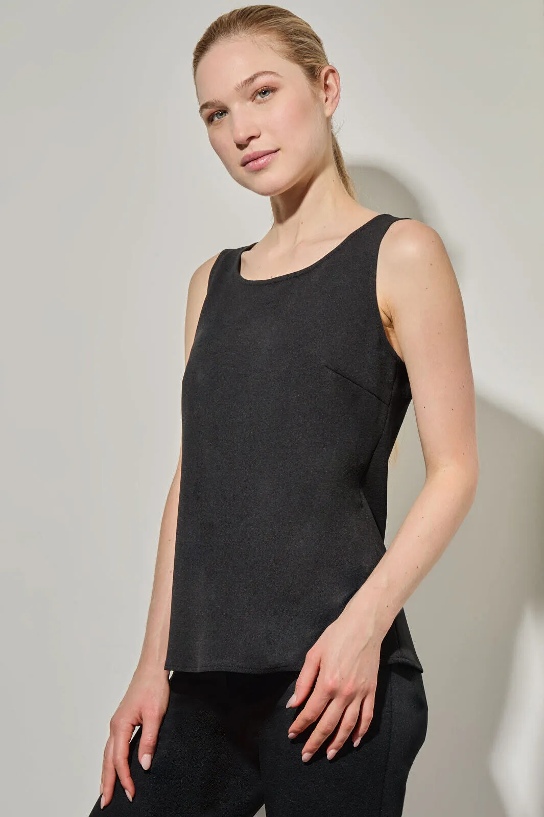 Stretch Deco Crepe Scoop Neck Tank