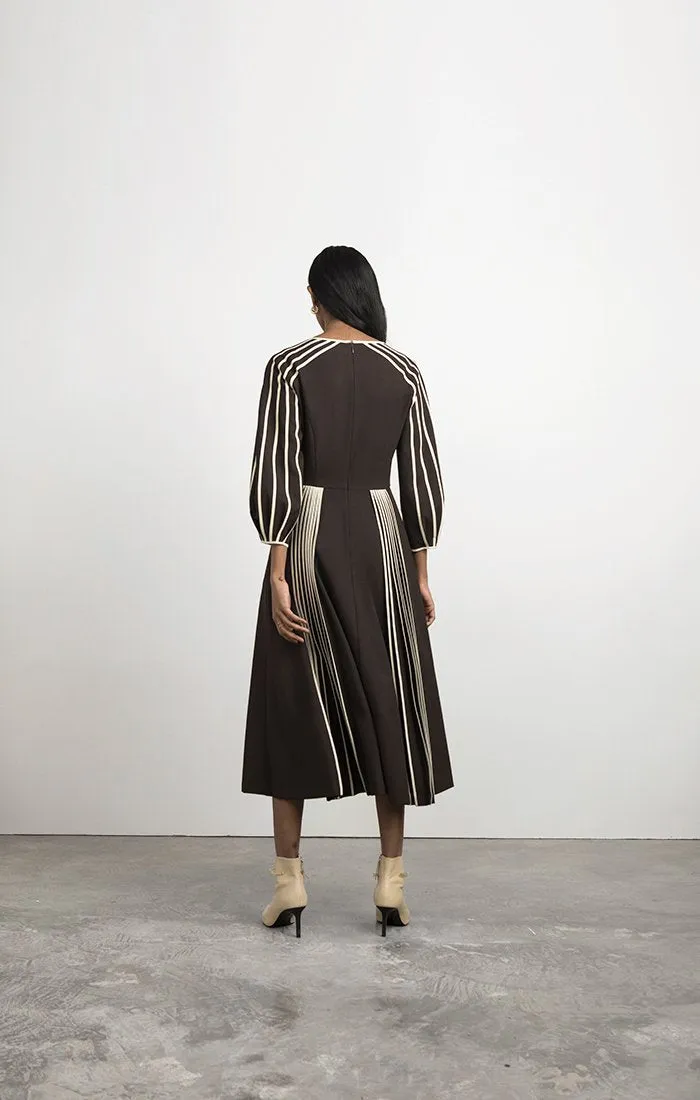 Tailored Dress with Hand-bound Pleated Sleeves