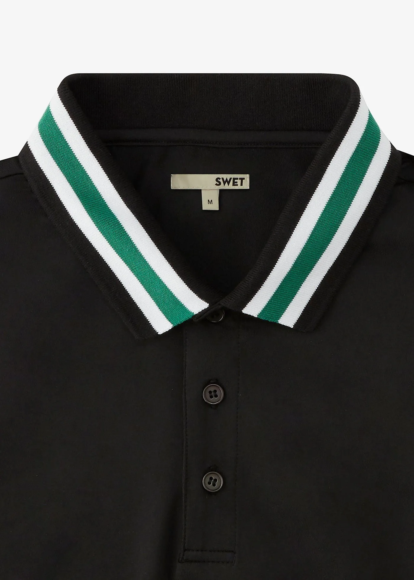 Varsity Striped Collar Polo | Black w/Green Tipping