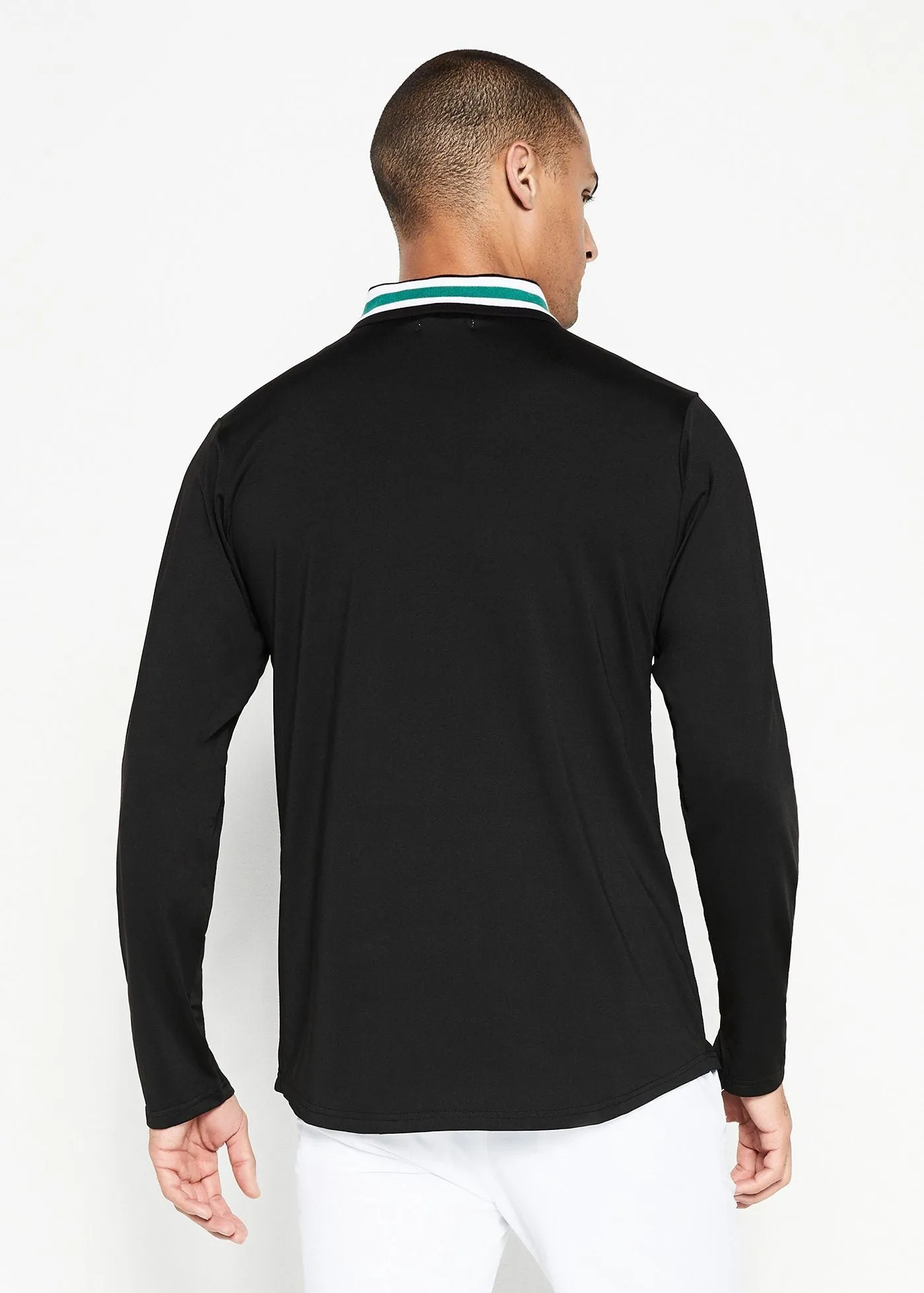 Varsity Striped Collar Polo | Black w/Green Tipping