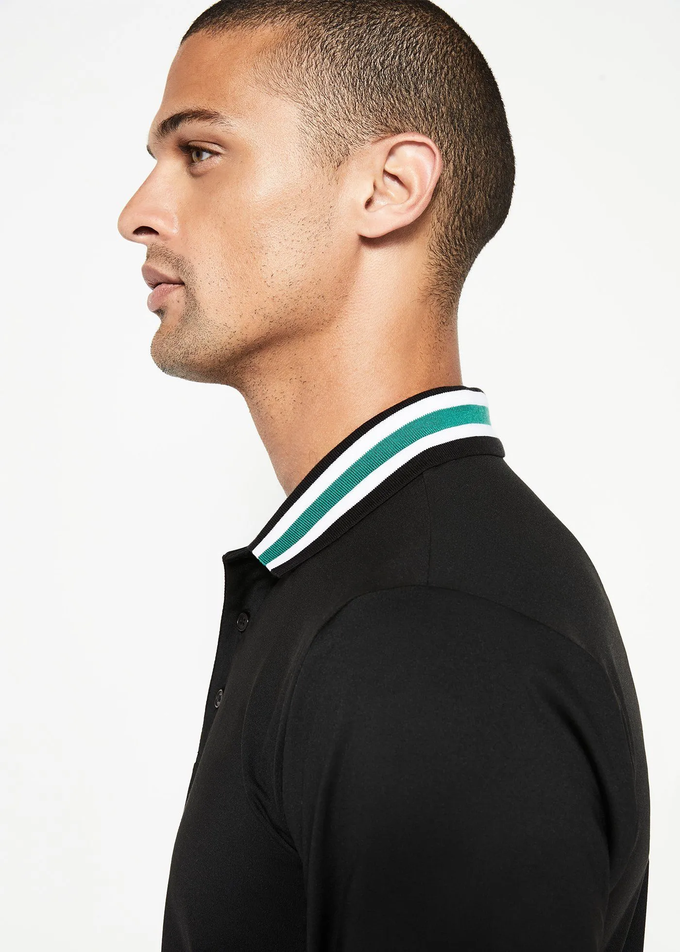 Varsity Striped Collar Polo | Black w/Green Tipping