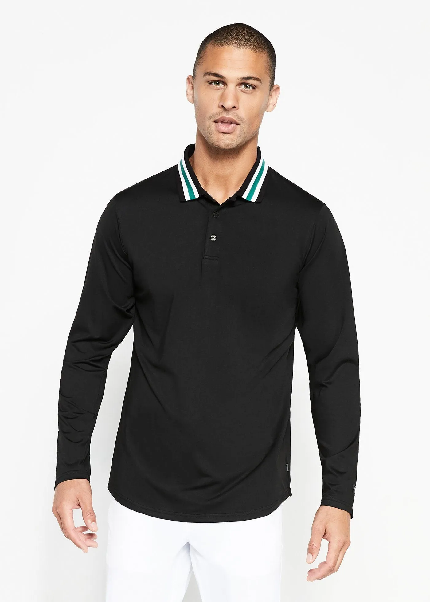 Varsity Striped Collar Polo | Black w/Green Tipping