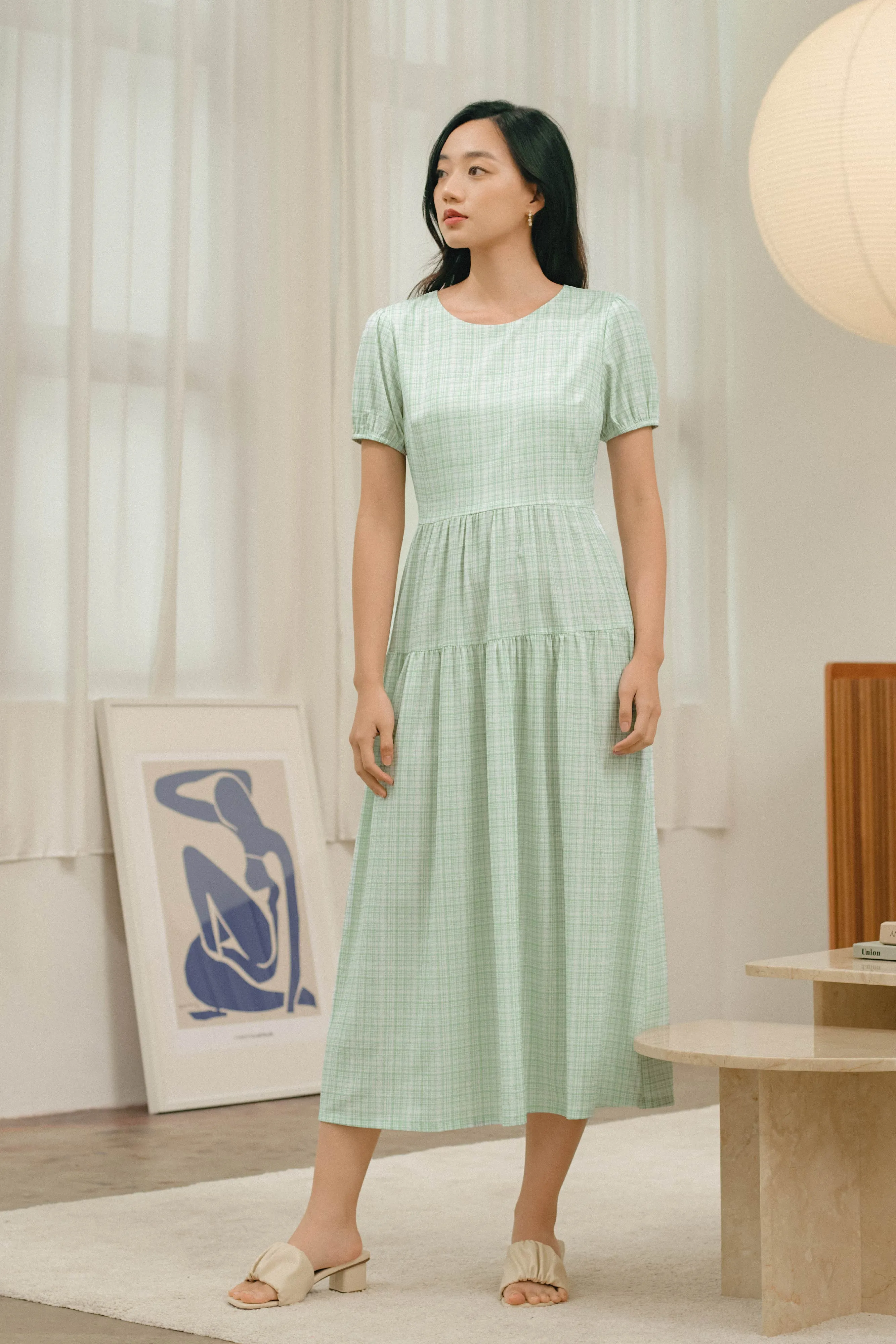 Venne Tiered Maxi Dress in Pastel Green