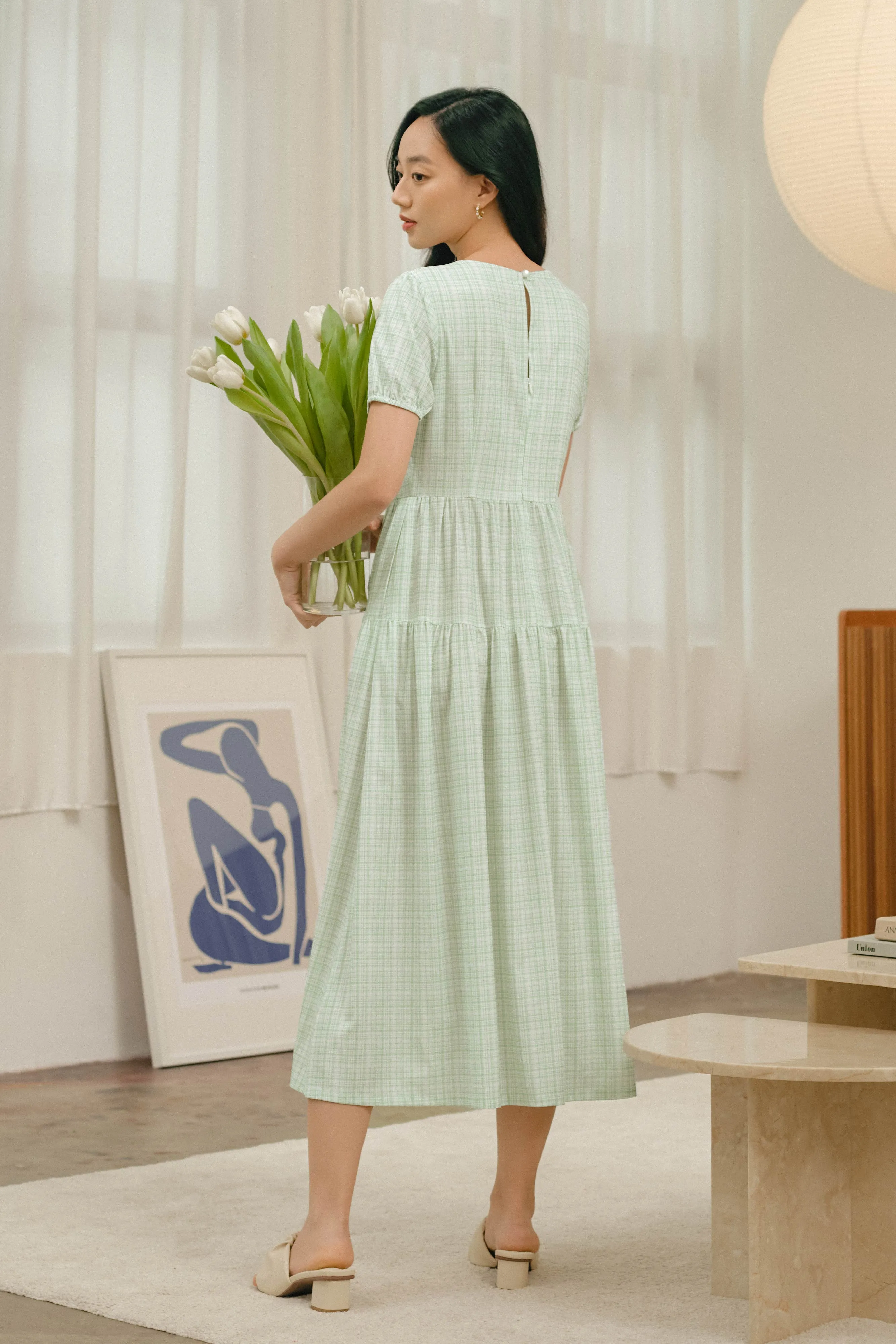 Venne Tiered Maxi Dress in Pastel Green