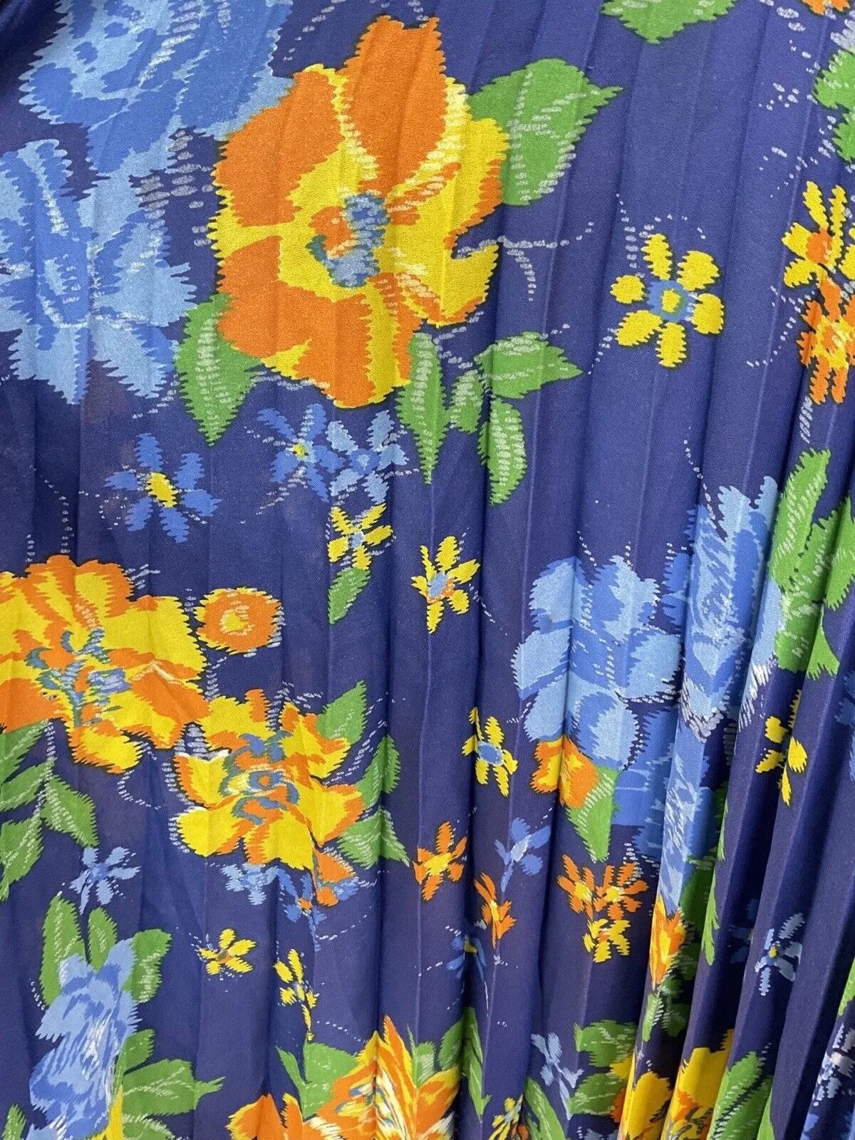 VINTAGE 60s 70s BLUE ORANGE YELLOW FLORAL ROSE HALTER SUMMER MAXI DRESS 8