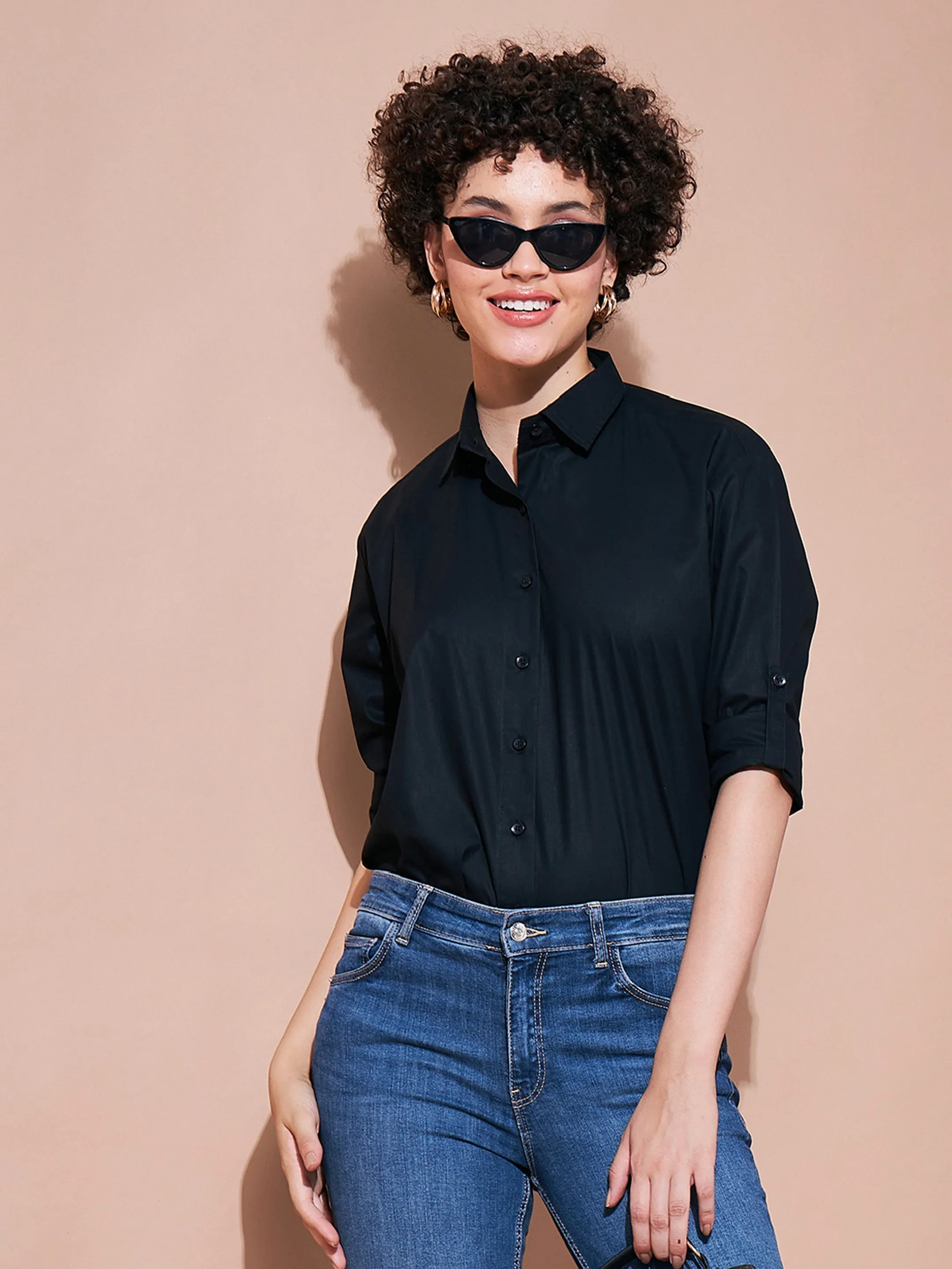 Women Black Cotton Poplin Shirt