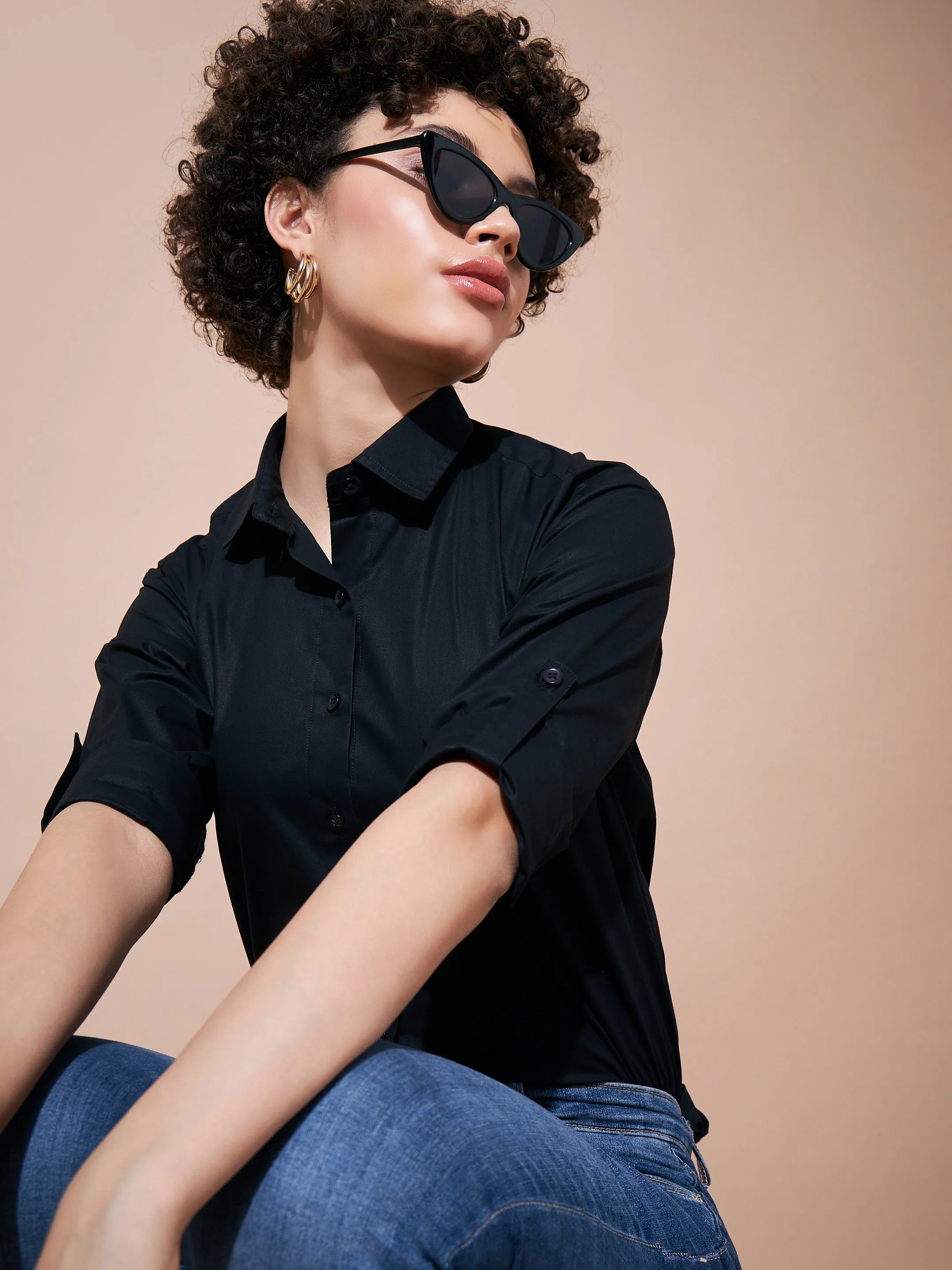 Women Black Cotton Poplin Shirt