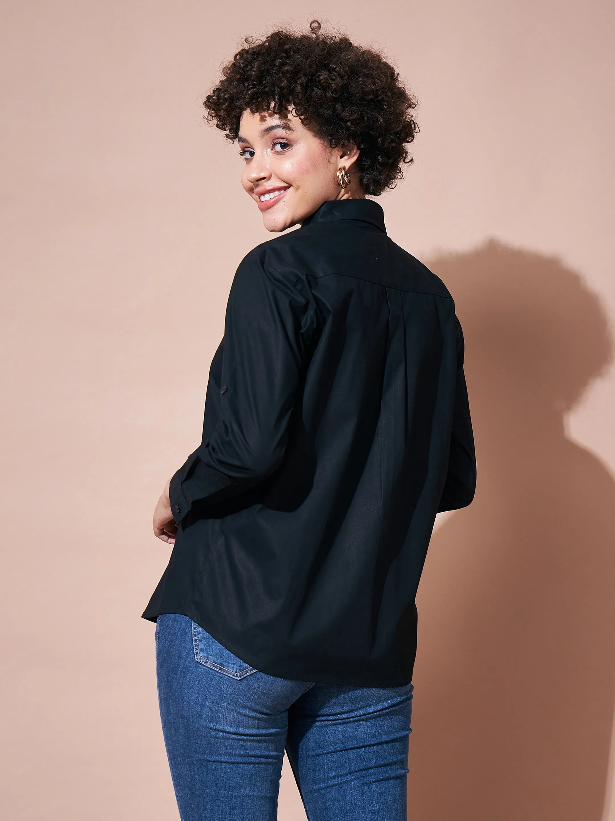 Women Black Cotton Poplin Shirt