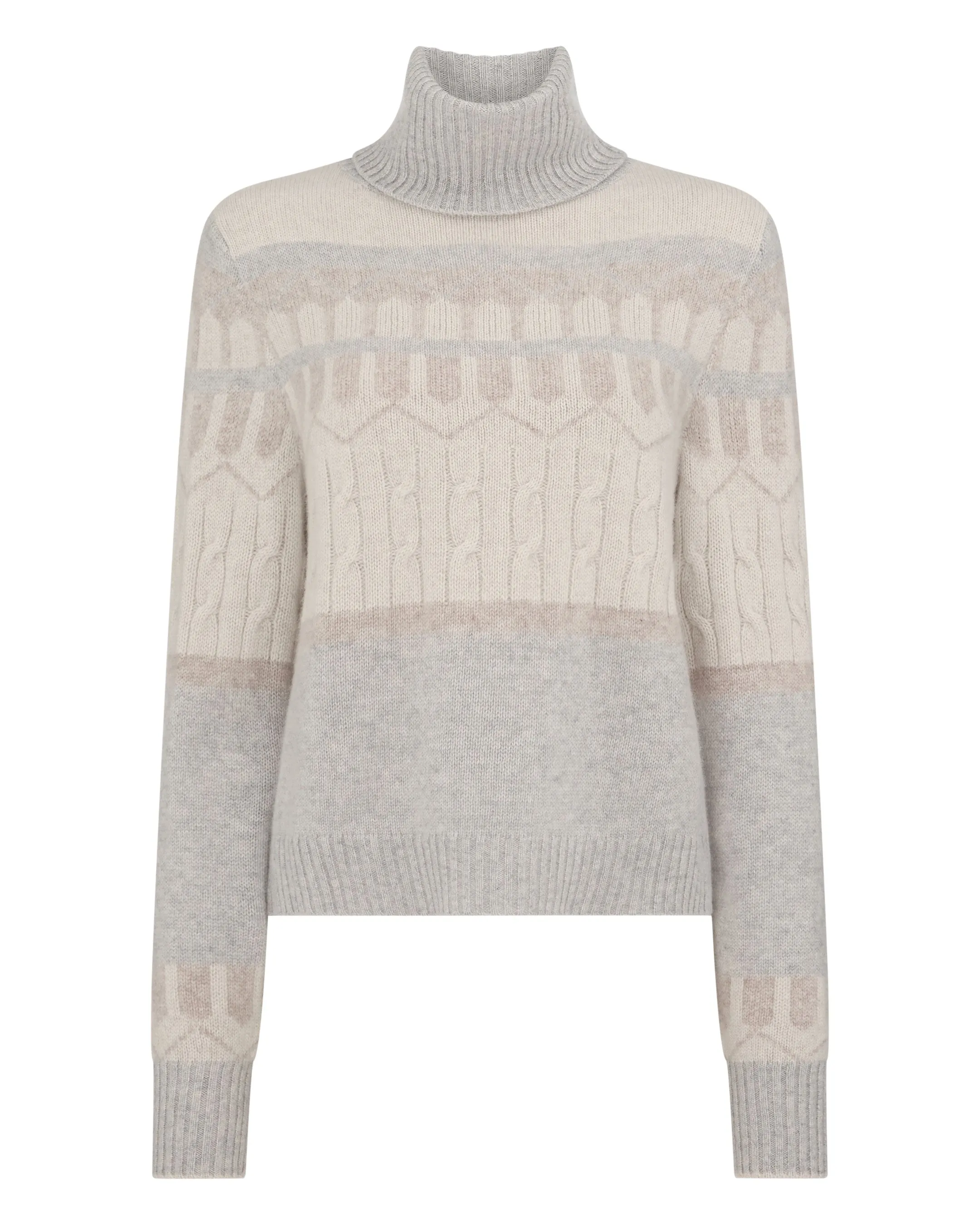 Women's Jacquard Roll Neck Cashmere Jumper Fumo Grey